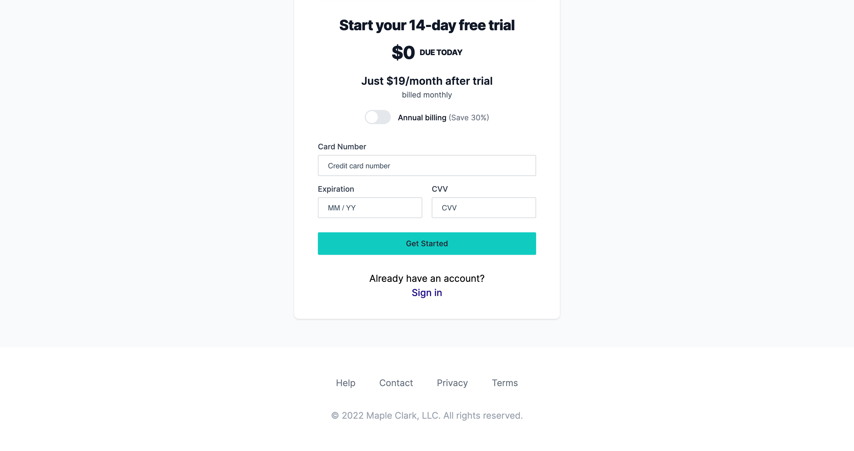 Blinksale billing page