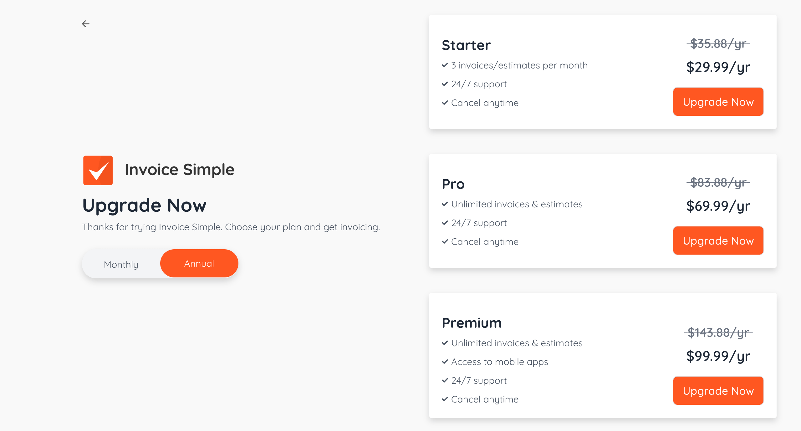 Invoicesimple annual pricing