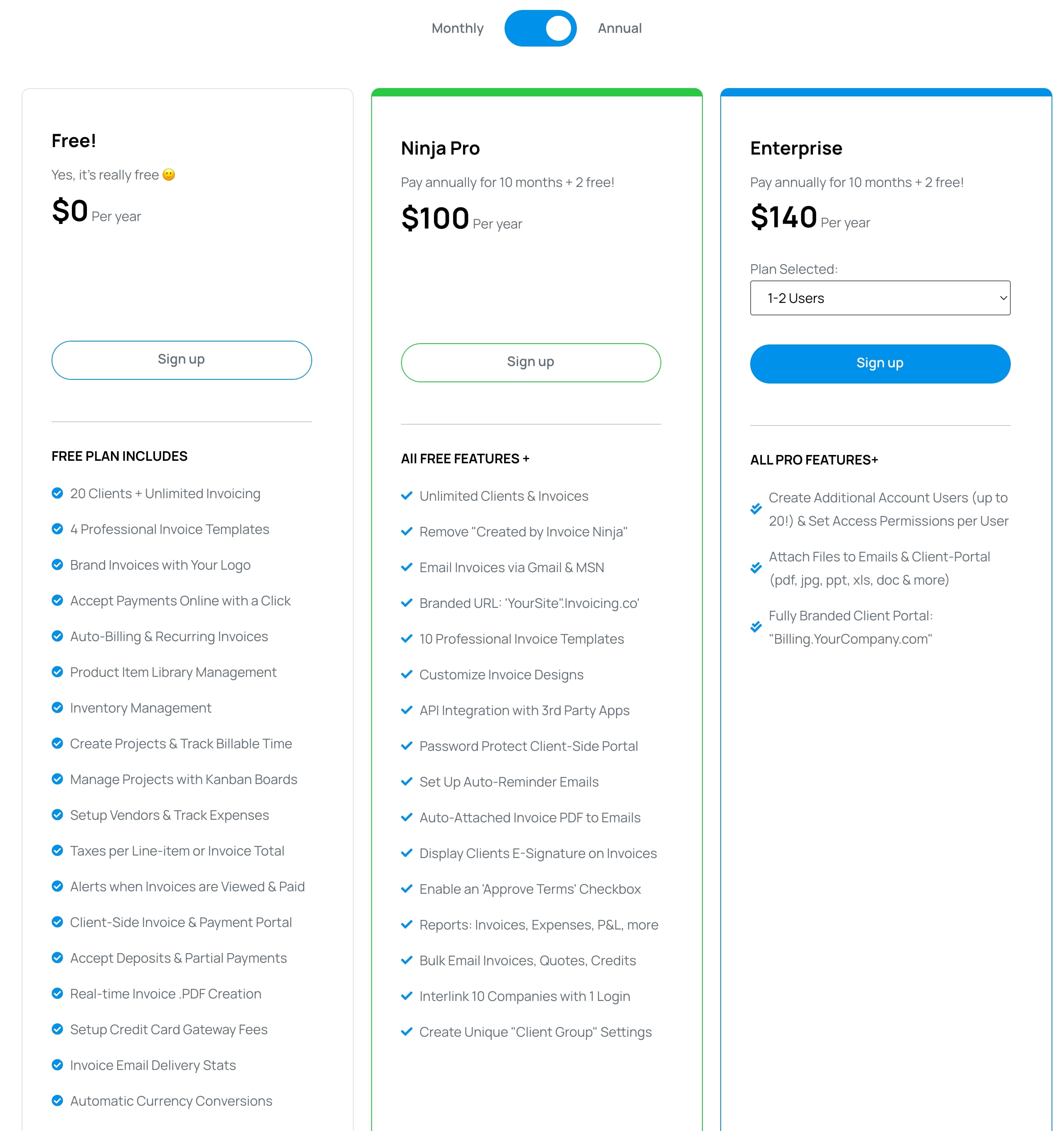 invoiceninja pricing