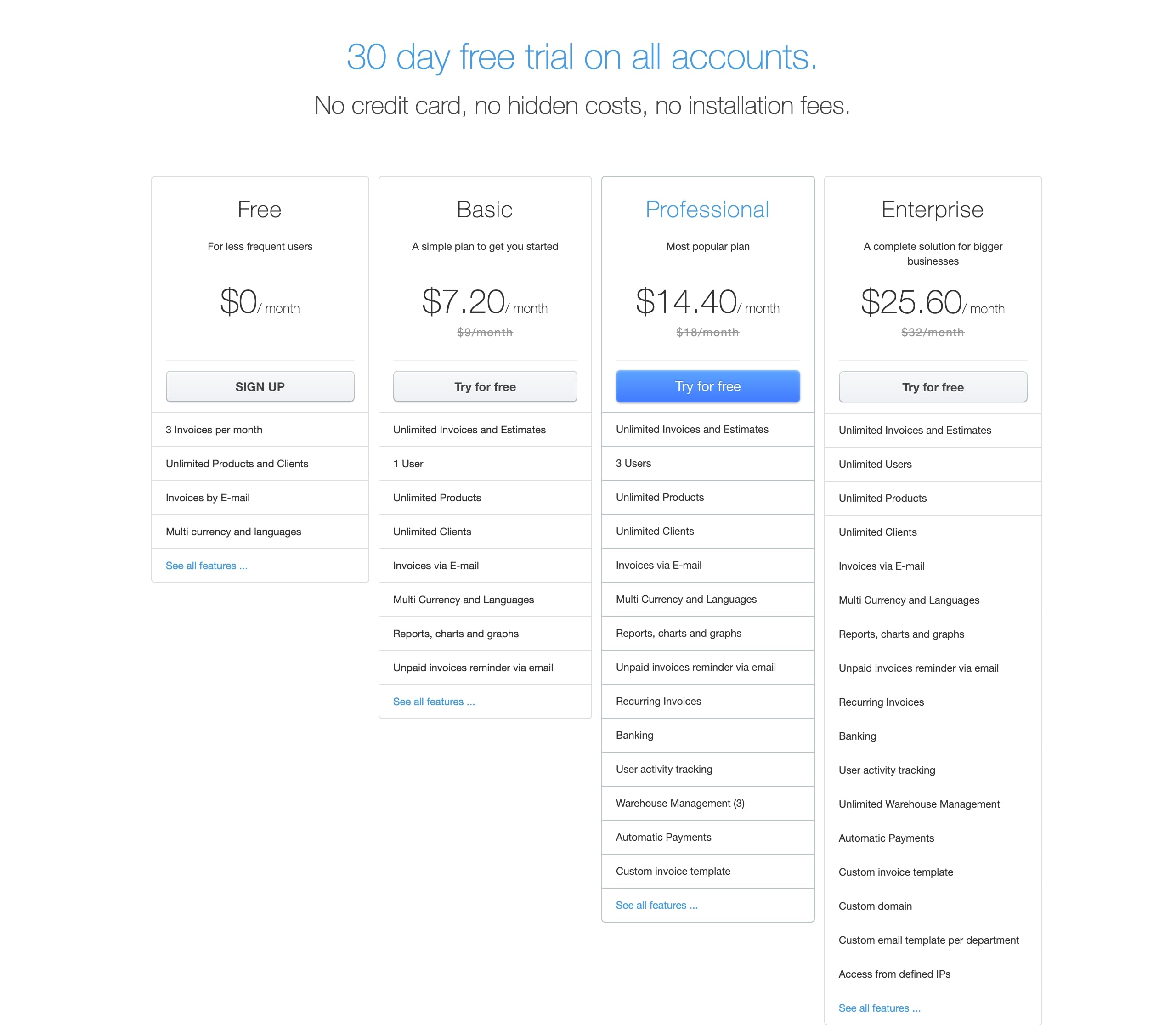 invoiceocean pricing page